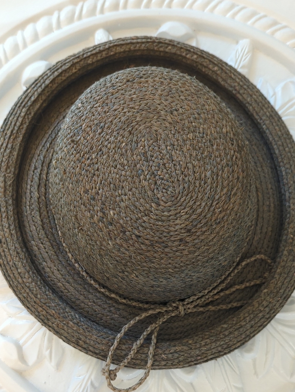 Vintage Callanan Woven Straw Sun Hat with Tied Rope Trim - Olive Brown One Size - Picture 4 of 9